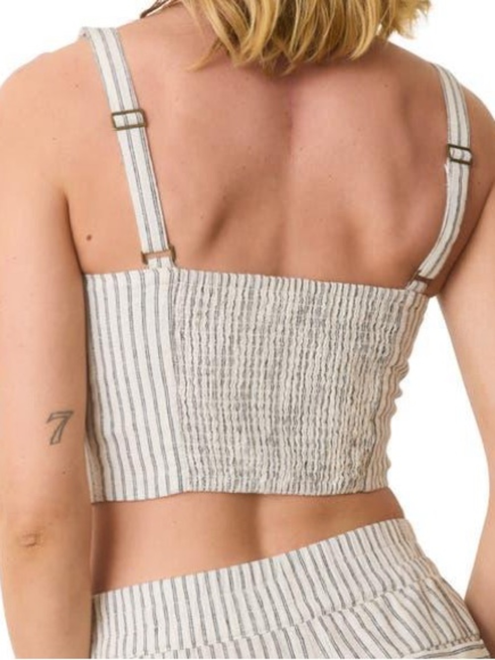 Marine Layer Hemp Blend Striped Crop Top Navy White Zoe Stripe Hemp Blend L